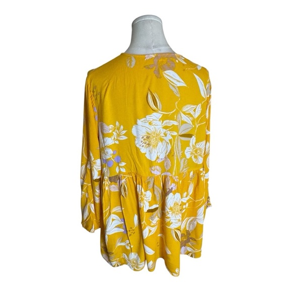 FREE PEOPLE FP Floral Yellow White Flowy Top Boho Size S Feminine Bell Sleeve - Picture 4 of 7